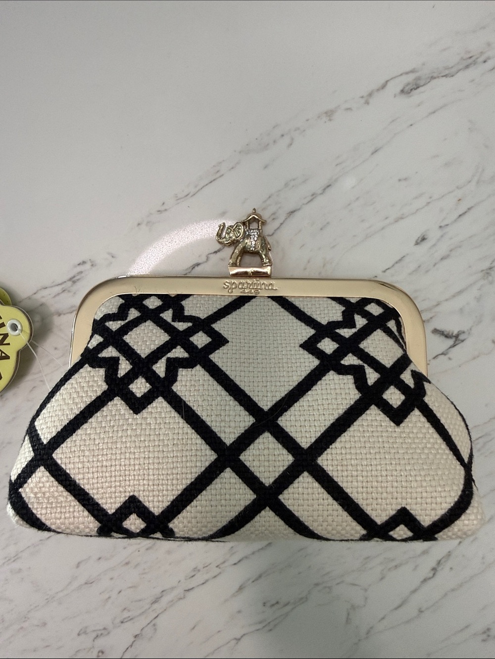 Spartina 449 Black & Cream Patterned Clutch with Elephant Clasp Coin Purse